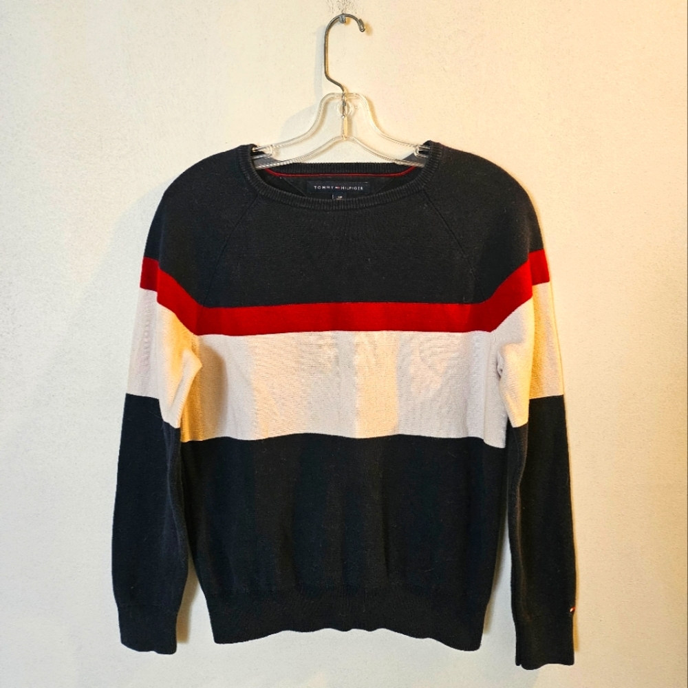 Tommy Hilfiger Logo Colored Striped Crewneck Sweater | Size Small